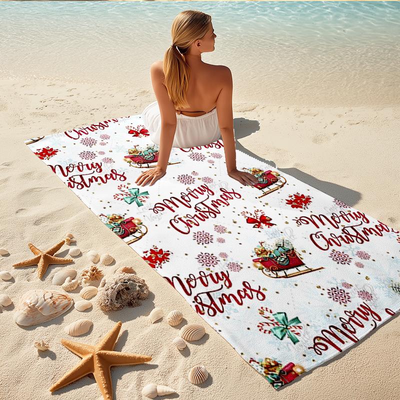 1Pc Christmas Paper Beach Towel Quick Dry Multiuse For Beach Pool Gym Yoga Home Travel Christmas Halloween Xmas Gift S1143