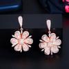 WWJ Unique 3D Flower Rose Gold Color Tiny Cubic Zirconia Drop Earrings
