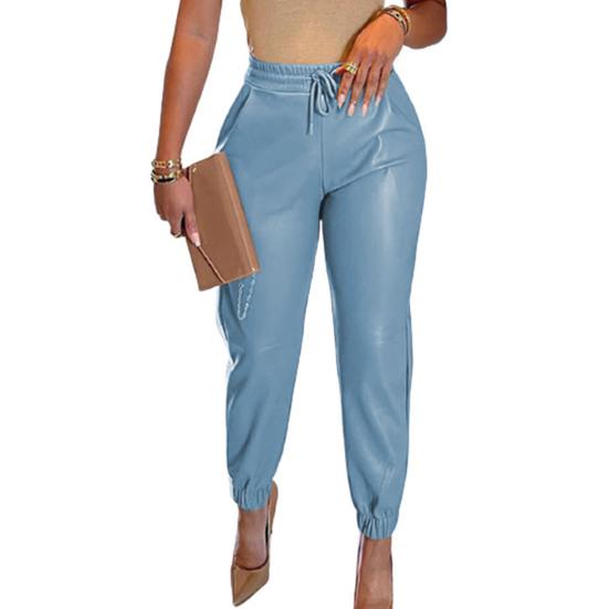 Женские брюки из искусственной кожи с высокой талией, с контролем живота, с подъемом ягодиц, эластичной талией, эластичной кулиской на щиколотке, мягкие, гладкие, дышащие, женские, длиной до щиколотки