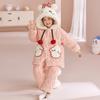 Womens 3-Layer Thick Fleece Lined Pajama Set Coral Flannel Winter Sleepwear Teens Girls