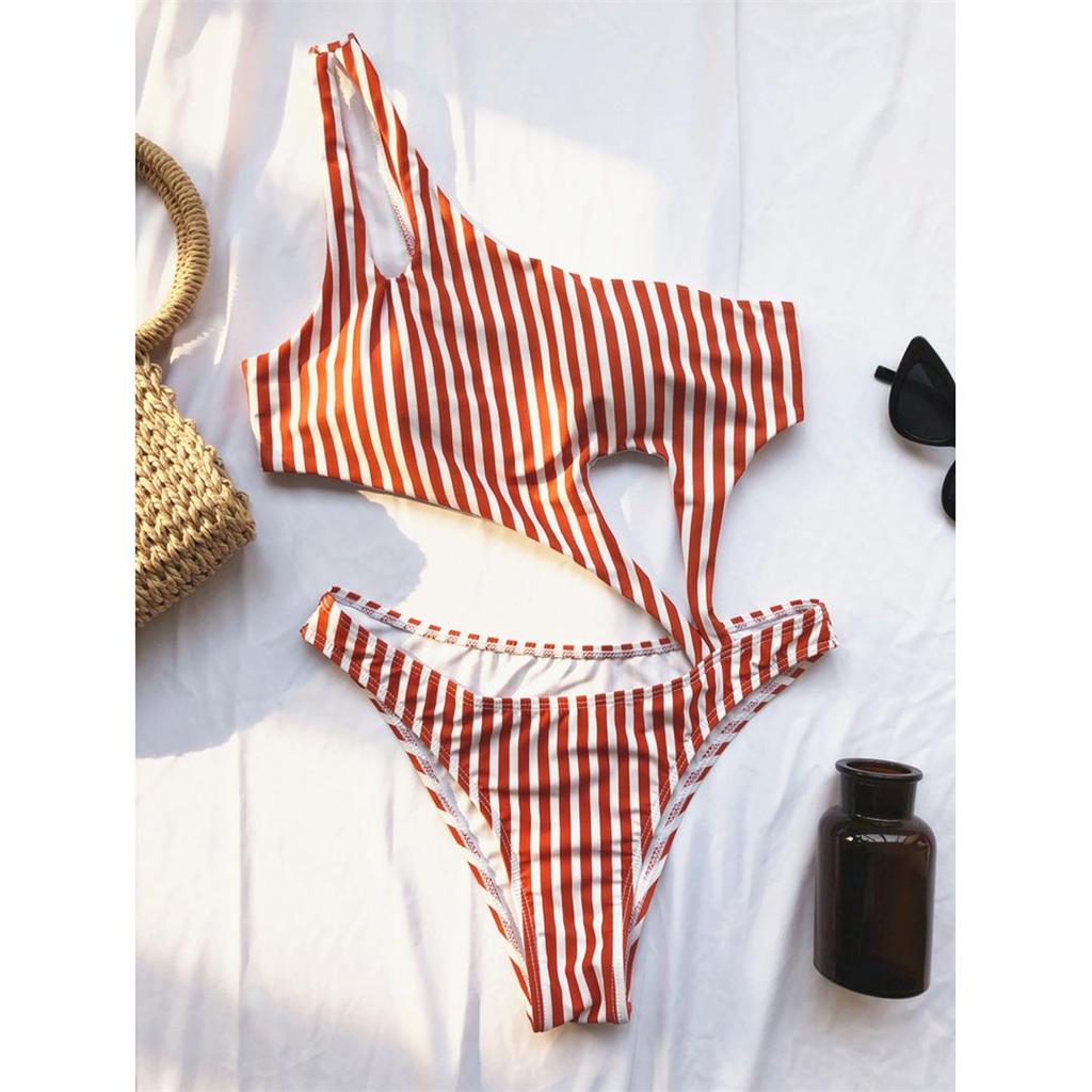 Сексуальный асимметричный цельный купальник на одно плечо с вырезами в полоску, женский купальник с подкладкой, купальный костюм, купальный костюм для леди