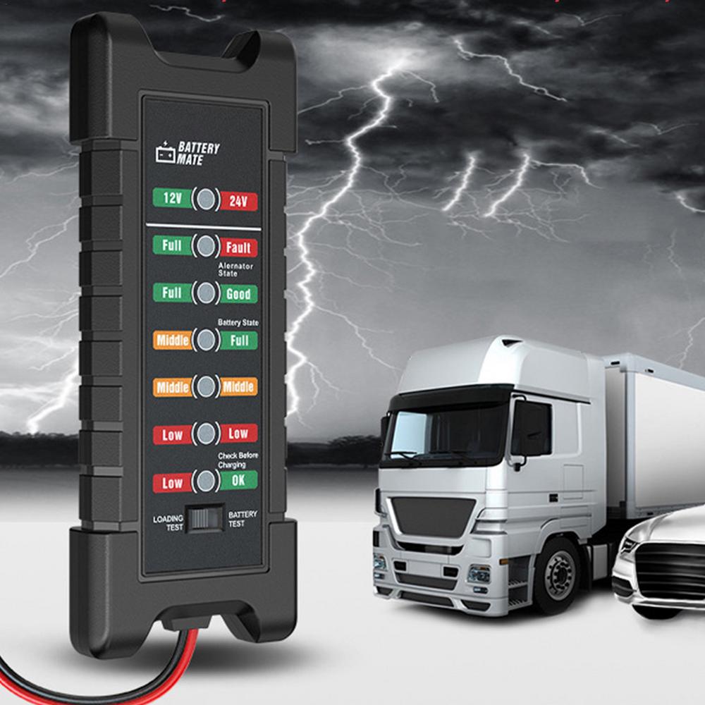 Battery Tester Automobile Motorcycle Battery Testers ABS Red Yellow Green Display 12V/24V Battery Level Car Diagnostic Tool