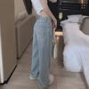 High-Waist Korean Embroidered Straight Jeans: Women's Wide-Leg Summer 2024 Pants