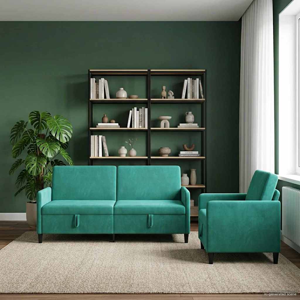 Sofa Set with Storage 2 pcs Turquoise Polyester