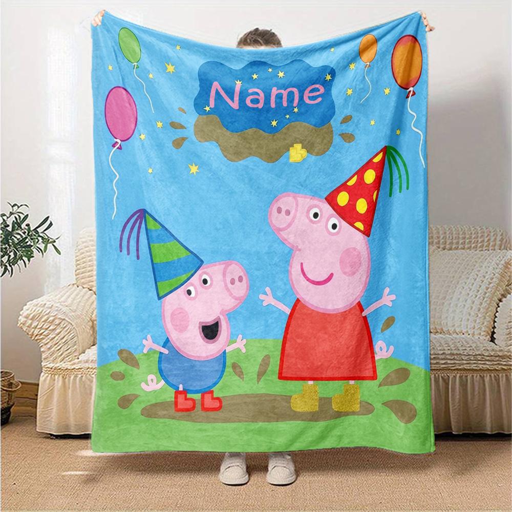 Custom Name Peppa Pig Theme Printed Blanket - Perfect for Couch, Bed, Travel & Outdoor Use | Machine Washable, Cozy & Durable.