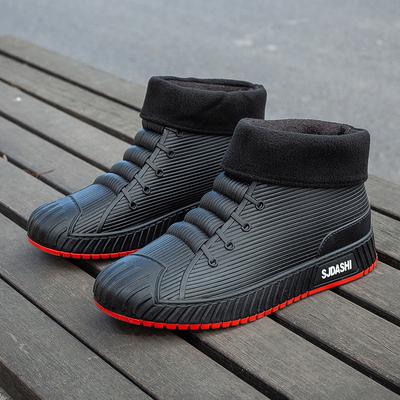 Мужские осенние повседневные бархатные нескользящие резиновые сапоги