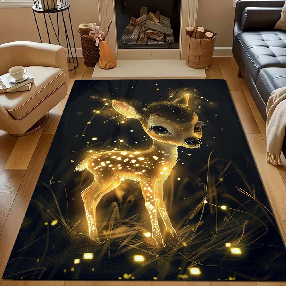 "Glowing Fantasy Fawn in Enchanted Forest" Patterned carpet, non slip mat suitable for living room and bedroom sofas