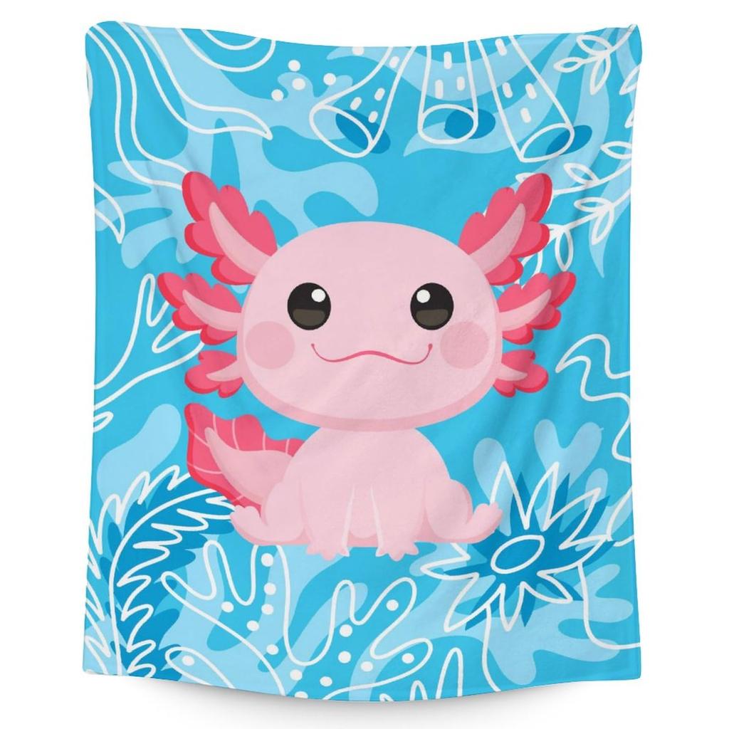 Cartoon Axolotl Blanket Kawaii Ocean Animal Throw Blankets for All Season Seaweed Aquarium Soft Flannel Sofa Blanket for Kids