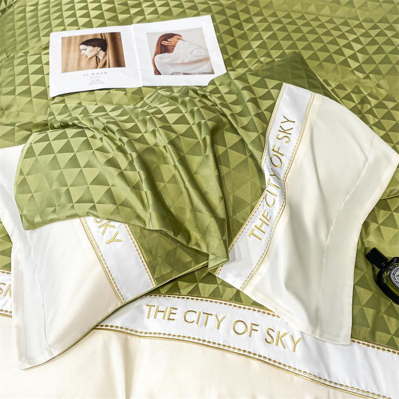 Washed Ice Silk Four-piece Set Silk Embroidered Quilt Cover High-end Tencel Bed Sheet Three-piece Set