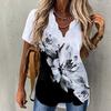 New Fashion Floral Printing Women Blouses Deep V-neck Loose Tops Summer Casual Short Sleeve Vacation Tee Shirts