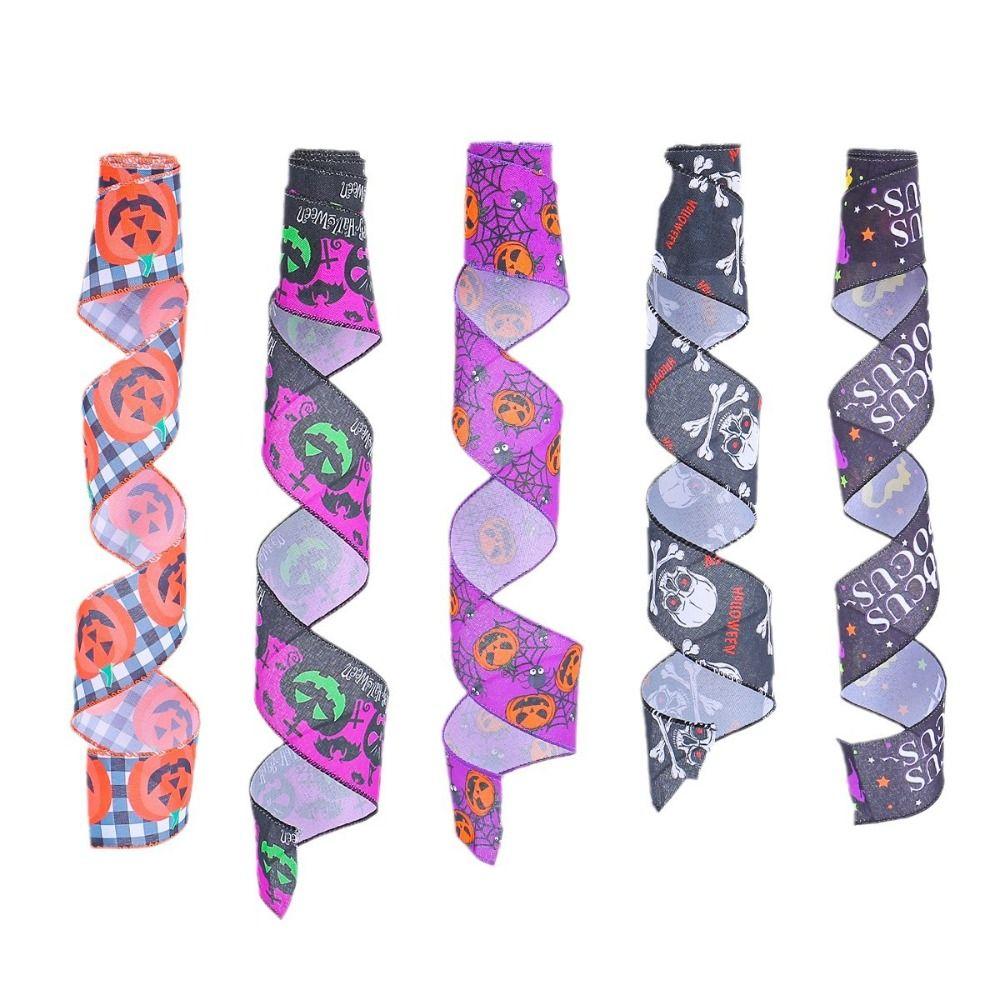 Страшный Хэллоуин Разноцветные ленты Тыква Череп Летучая мышь Паутина Клетчатые тыквенные ленты Ткань Изысканные
