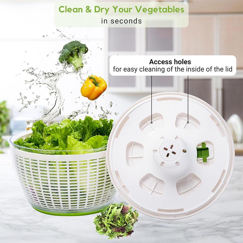 LMETJMA QuickPush Salad Spinner Large 6.3QT Vegetable Washer Dryer Strainer Drainer with Drain Salad Bowl and Colander JT400