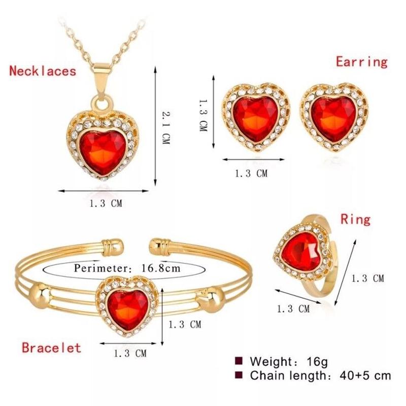 Модные комплекты ювелирных изделий Love Heart для женщин, хрустальные подвески, костюмы, свадебные комплекты, золотая цепочка, ожерелье, браслет, серьги, кольцо
