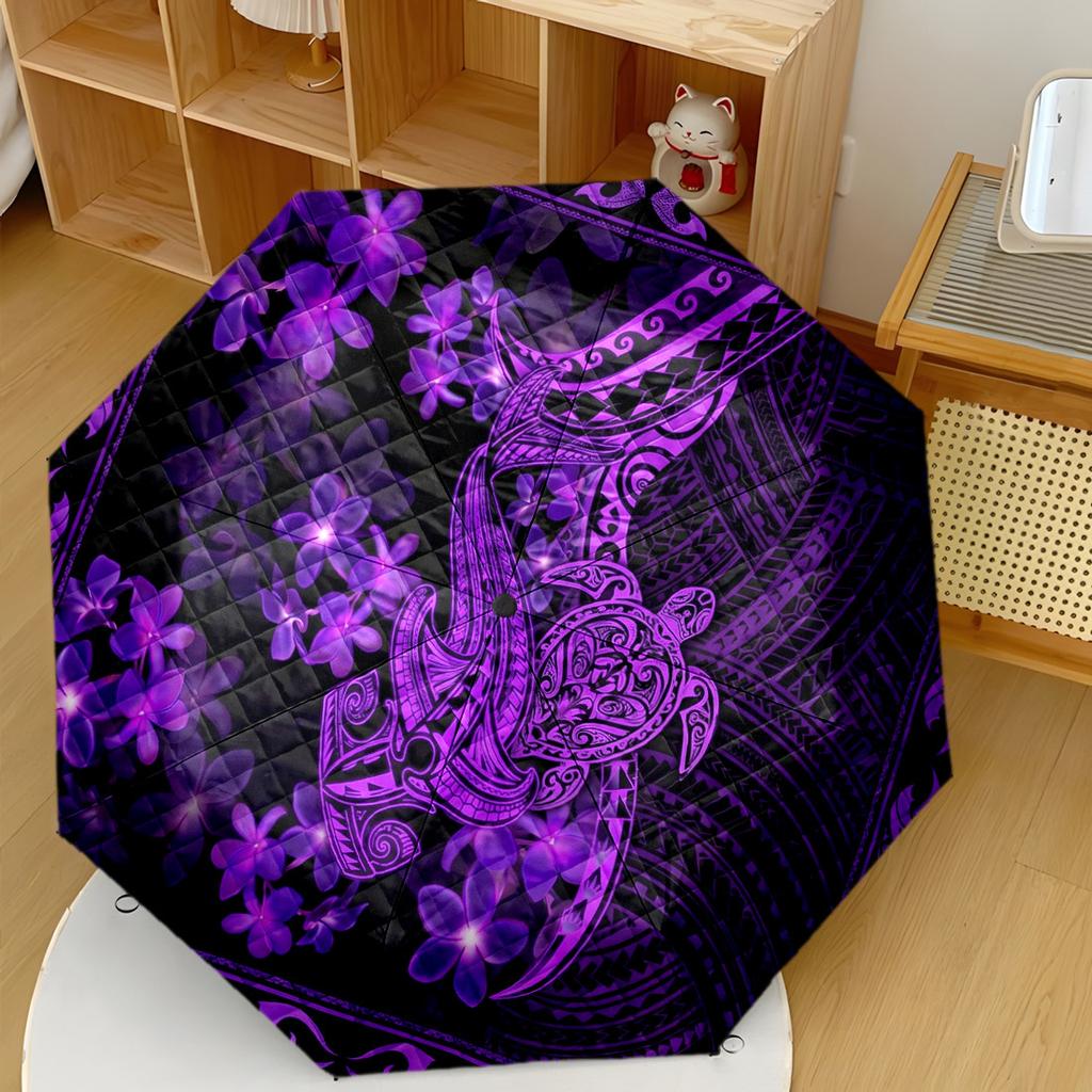 Purple Floral Turtle Art Compact Travel Automatic Umbrella Folding Umbrella With 8 Ribs Compact Design Allseason Use Elegant Umbrella Spiritual Gift