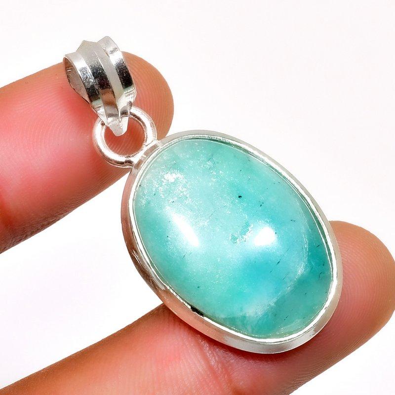 Amazonite Gemstone 925 Silver Plated Handmade Jewelry Pendant 1.51"
