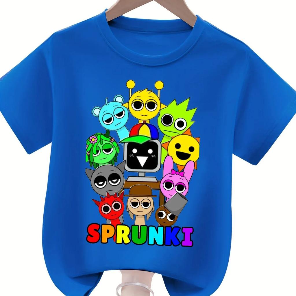 Детская футболка Sprunki Модная Мультяшная Фигурка Одежда для Мальчиков и Девочек Летняя Футболка с Круглым Вырезом и Коротким Рукавом Детская Одежда Sprunki