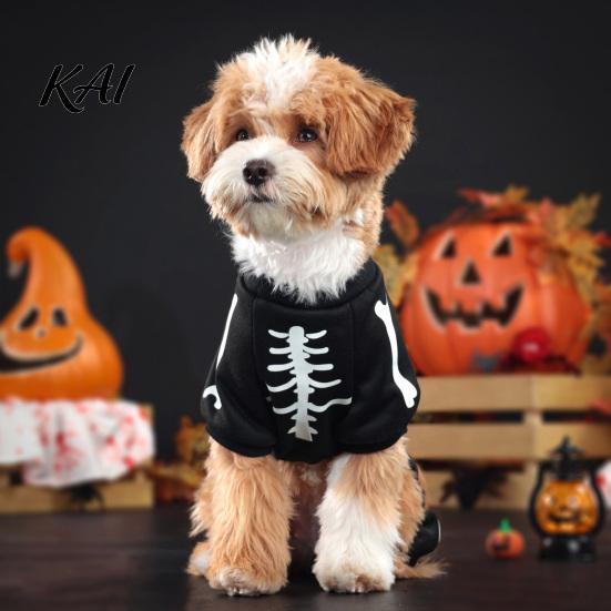 Luminous Pet Apparel Halloween Dog Jumpsuit, Glow-in-The-Dark Skeleton Onesie, Spooky Small Breed Clothes Four-Legged for Dogs