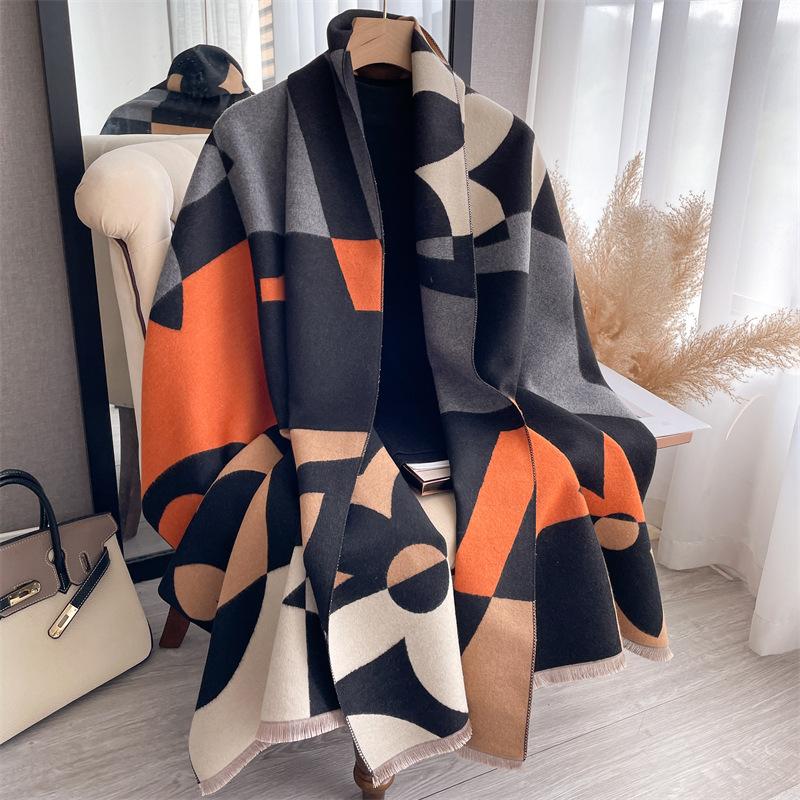 Scarf Women'S Autumn And Winter New Item Cashmere Blend Double-Sided Color Warm Shawl Thick Long Scarf High-End Sense Fashionable And Versatile