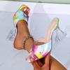 2025 Summer Plus Size Women's Open Toe Slippers Hot Sale Printing Square Toe High Heels Sandals Dress Party Slippers