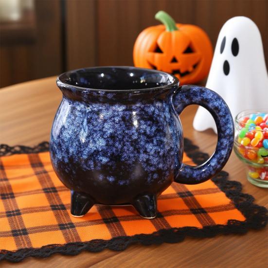 Ceramic Cauldron Coffee Mug with Ghosts Pumpkins Bats Halloween Tea Cups Personalized Witchy Gifts for Sisters Family