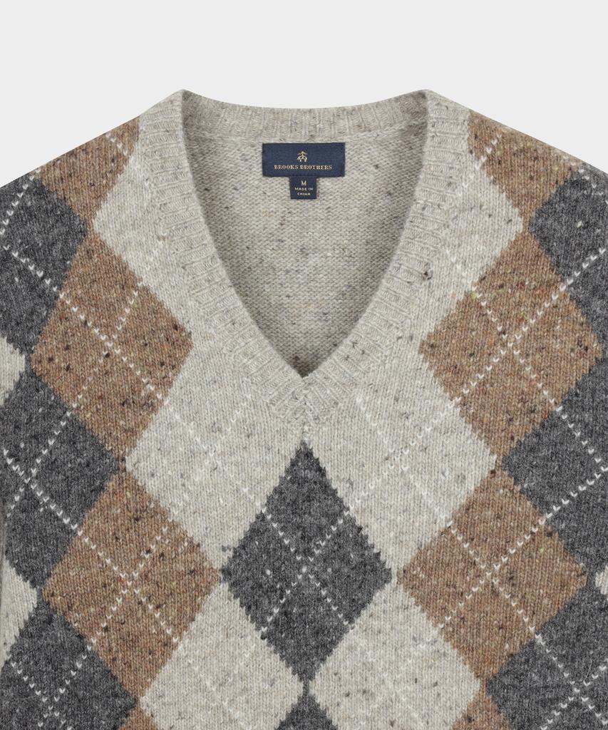 BROOKS BROTHERS Wool Argyle Pattern V-Neck Sweater (Beige) (Bbwnmff401)
