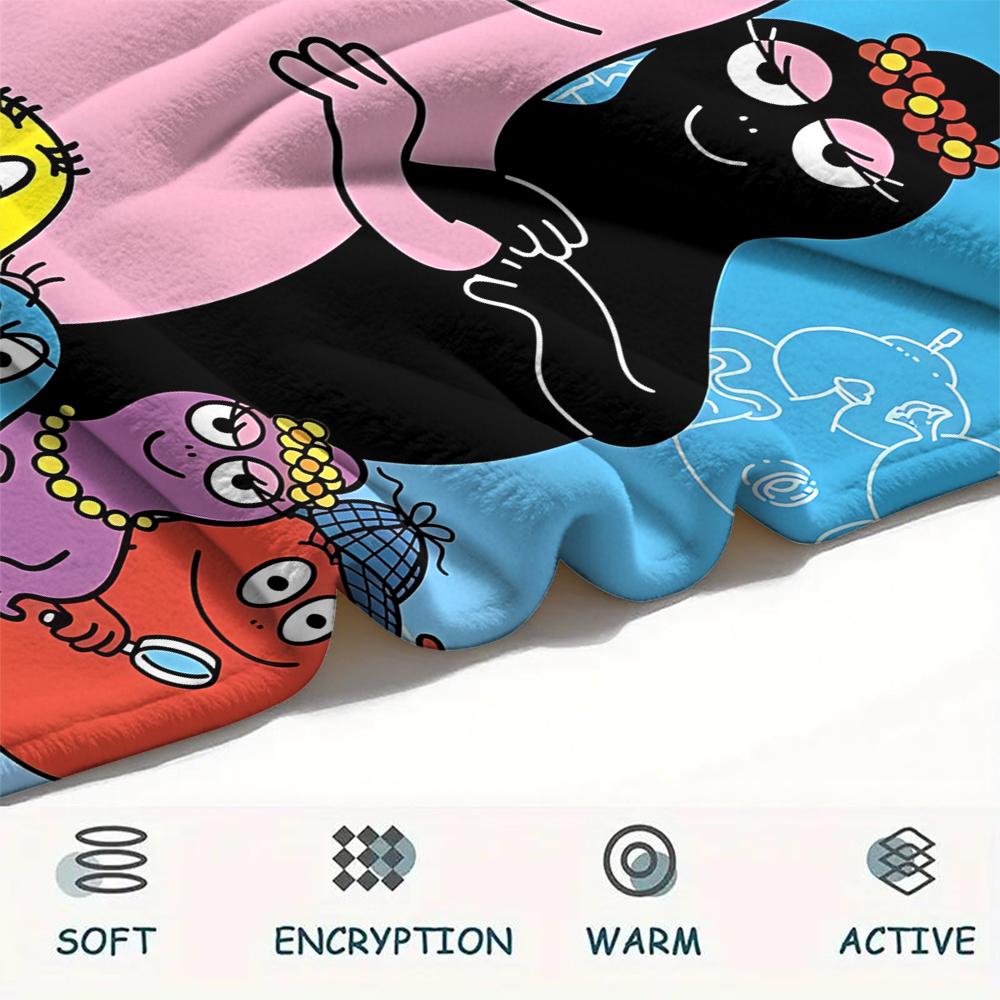 1Pc The Barbapapa family Print Flannel Blanket, High quality Comfortable for All Seasons, Home Decor, Warmth and Comfort, Perfect for Christmas Gifts