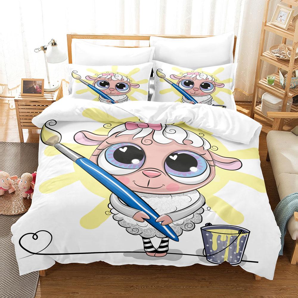 Мультяшный комплект пододеяльника с овечками, милые белые овечки, цветочный узор, размер кинг, квин, полный, для детей, мальчиков, девочек, подарок, полиэстеровый комплект постельного белья