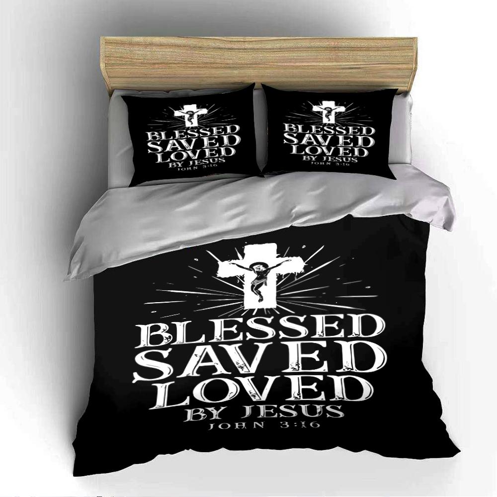 Blessed Saved Loved Christian Bedding Set Bedding set (1 duvet cover, 2 pillowcases, duvet not included)