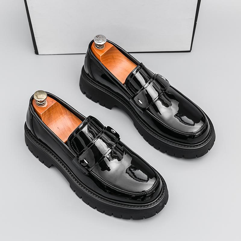 Новые мужские модные лоферы Черные Белые ПУ Толстая подошва Дышащая обувь Мужские Удобные Модные Кожаные туфли с большим пальцем 38-46