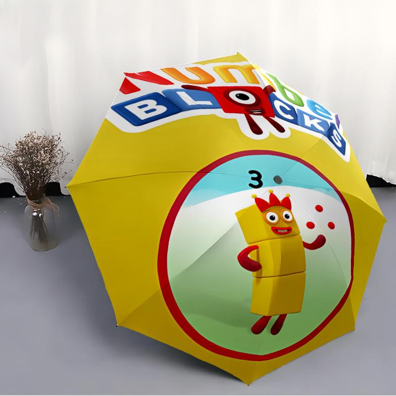 Автоматический зонт с принтом Numberblocks1, 8 спиц, железный каркас, пластиковая ручка, подходит для путешествий на открытом воздухе и на каждый день, идеальный подарок