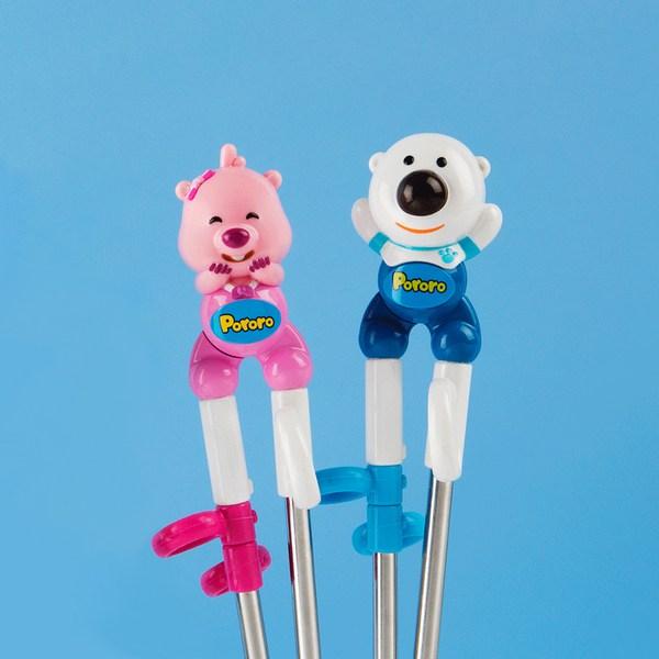 Edison Children's Three-dimensional Stainless Steel Correction Chopsticks Set of 2, Patty, Pobi, 1 Set, Korean Popular Tableware