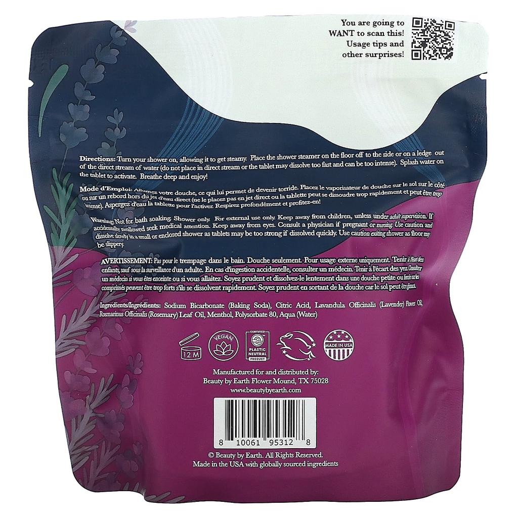Beauty By Earth Chill for Relaxation, Shower Steamer, Lavender Rosemary, 7 Tablets, 7 Oz (198 G)