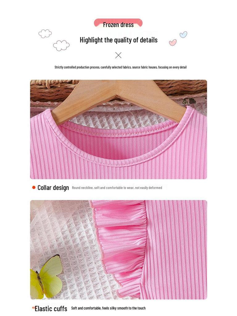 Летнее платье принцессы из сетки с короткими рукавами и бантом на талии для девочек