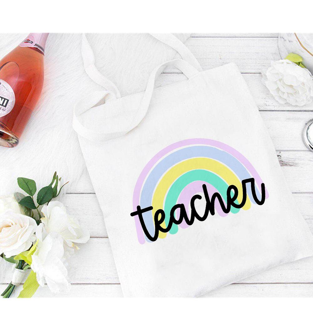 Холстовая сумка для покупок с радужным леопардовым принтом, подарок для учителей, модные женские сумки на плечо