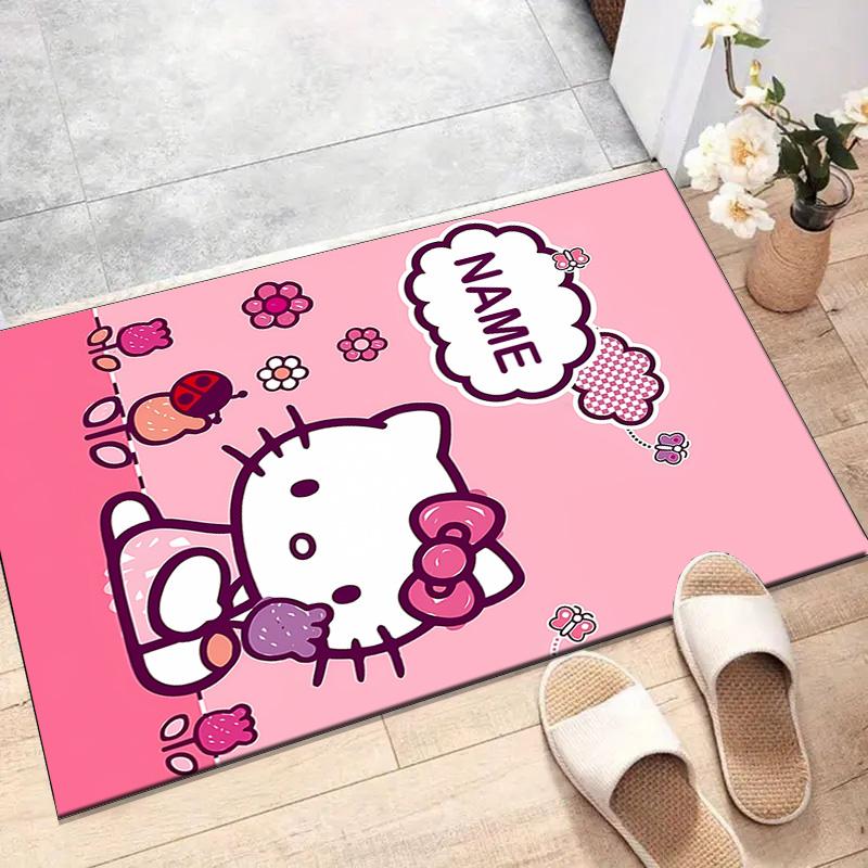 Custom HelloKitty Mat Personalized Name, Polyester Washable Indoor Entryway Rug, Gift for Christmas, Easter, Thanksgiving Day