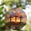 Vintage Metal Wind Spinner with Cross and Floral Design, 10-Inch Garden Hanging Ornament, Outdoor  Yard  Decor, No-Electricity, Swivel Hook Included