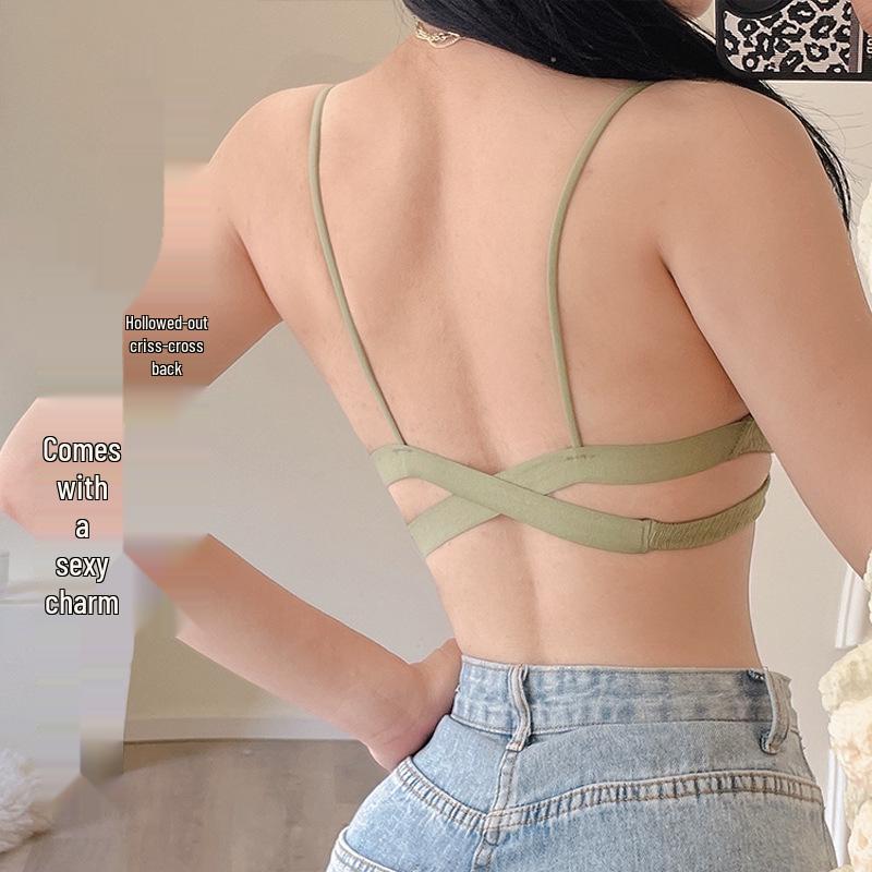 Cross-Back Spaghetti Strap Tube Top with Chest Pads - Sexy Strapless Hollow-Out Base Layer for Women