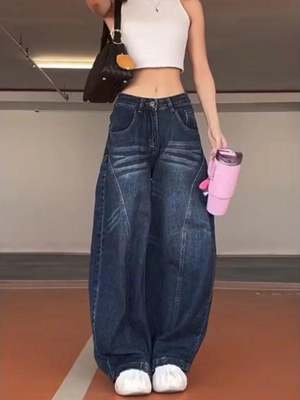 Женские американские джинсовые брюки wide-leg в ретро-стиле, длиной до пола, с эффектом потертости