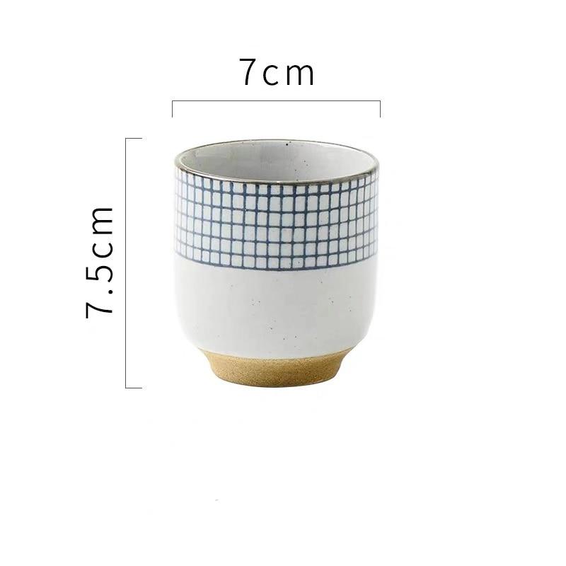 Керамическая чашка для супа в японском стиле, грубая керамика, ручная роспись, решетчатый узор, чайные чашки, креативные ретро чашки для вина, офисная посуда