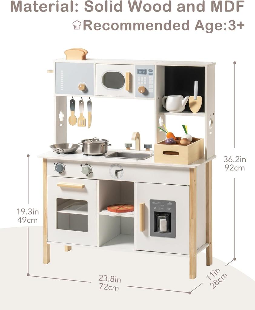 Robotime Play Kitchen Деревянная детская игровая кухня Игровой набор с игрушечной едой для нарезки Наборы для садоводства для малышей для мальчиков и девочек от 3 лет