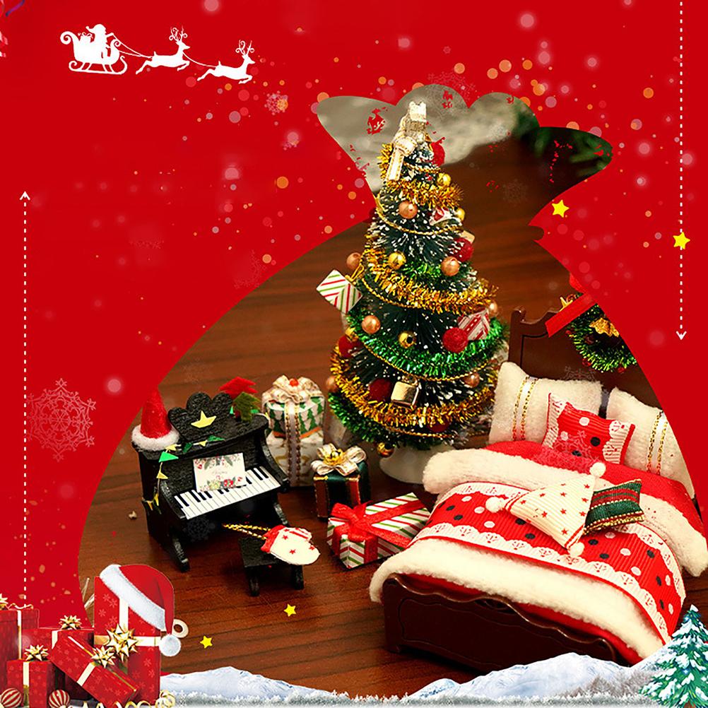 DIY Рождественский миниатюрный кукольный домик, реалистичный 3D-дом, комната, поделки с кроватью, одеялом, подушкой, пианино