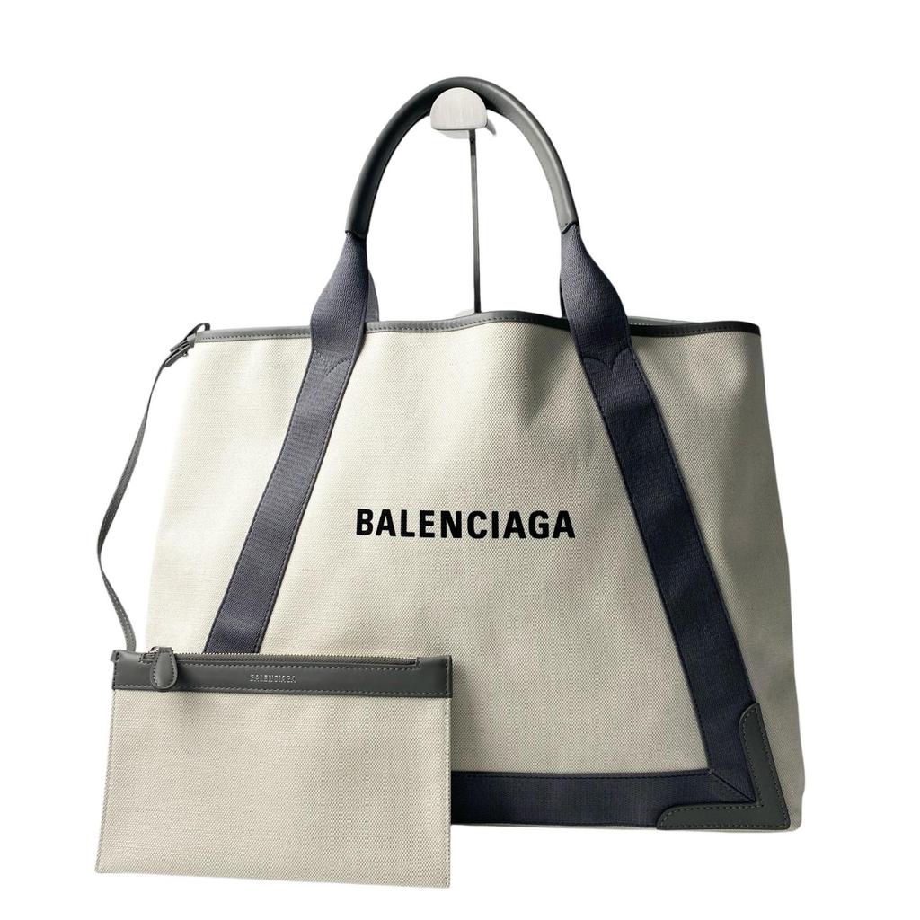 Б/у Сумка BALENCIAGA серая/слоновая кость холст/кожа Женская