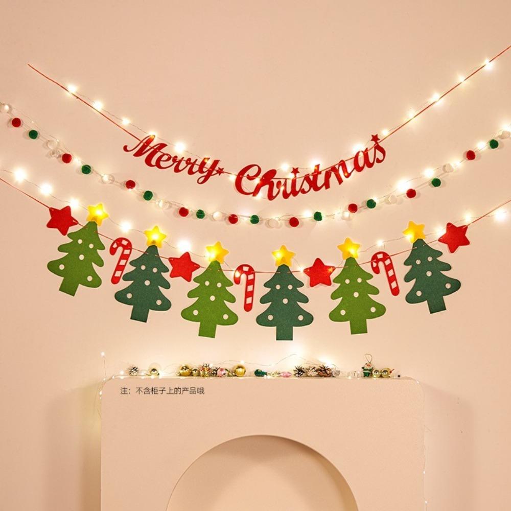 Seasonal Decor Felt Christmas Banner Decorated DIY Handmade Christmas Pendant Furry Balls Xmas Pendant Home Room