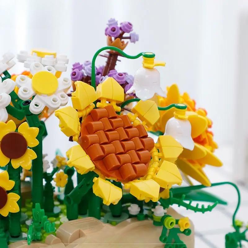 Конструктор букетов из подсолнухов, набор строительных блоков «Бонсай из роз», «Подсолнухи», «Ботанические подарки на День святого Валентина»