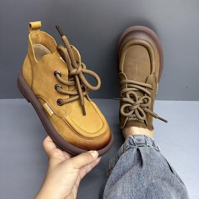 Туфли на плоской подошве женские из натуральной кожи с круглым носком, прошитые, на шнуровке, на толстой подошве, женские туфли на низком каблуке, ручная работа, большой размер