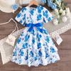 Летняя детская мода милое платье принцессы с оборками платье для девочек с цветочным принтом