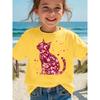 Children's round neck cat pattern T-shirt, fashionable short-sleeved casual top, suitable for children to wear.