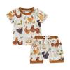 Toddler Girl Shorts 2 Pcs Outfit 3 6 12 18 24 Months 3 Years Cartoon Hen Print Short Sleeve Round Neck T-Shirt with Shorts for Summer