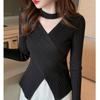 Осень Новый тонкий V-образный вырез с длинным рукавом вязаный свитер женский топ однотонный зимняя женская одежда модный приталенный пуловер свитера женский теплый трикотаж 24875