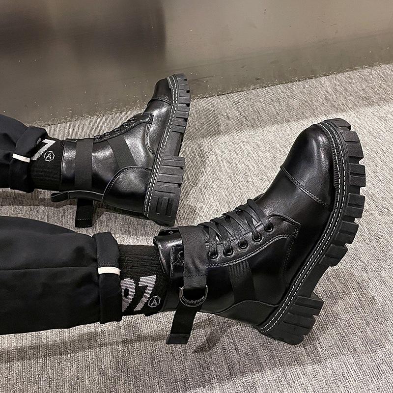Мужские черные кожаные мотоботы хай-топы в британском стиле